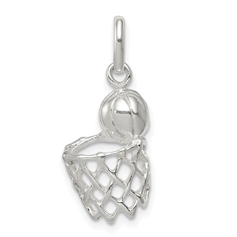 925 Sterling Silver Genuine Sports Basketball In Hoop Charm
